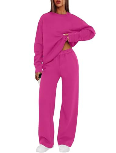 XIEERDUO 2 Piece Sets for Women Two Piece Lounge Set Matching Sets Women Clothing Early Fall Fashion Oversized Track Suits Luxury Outfits School Outfits Valentine Hot Pink M | Amazon (US)