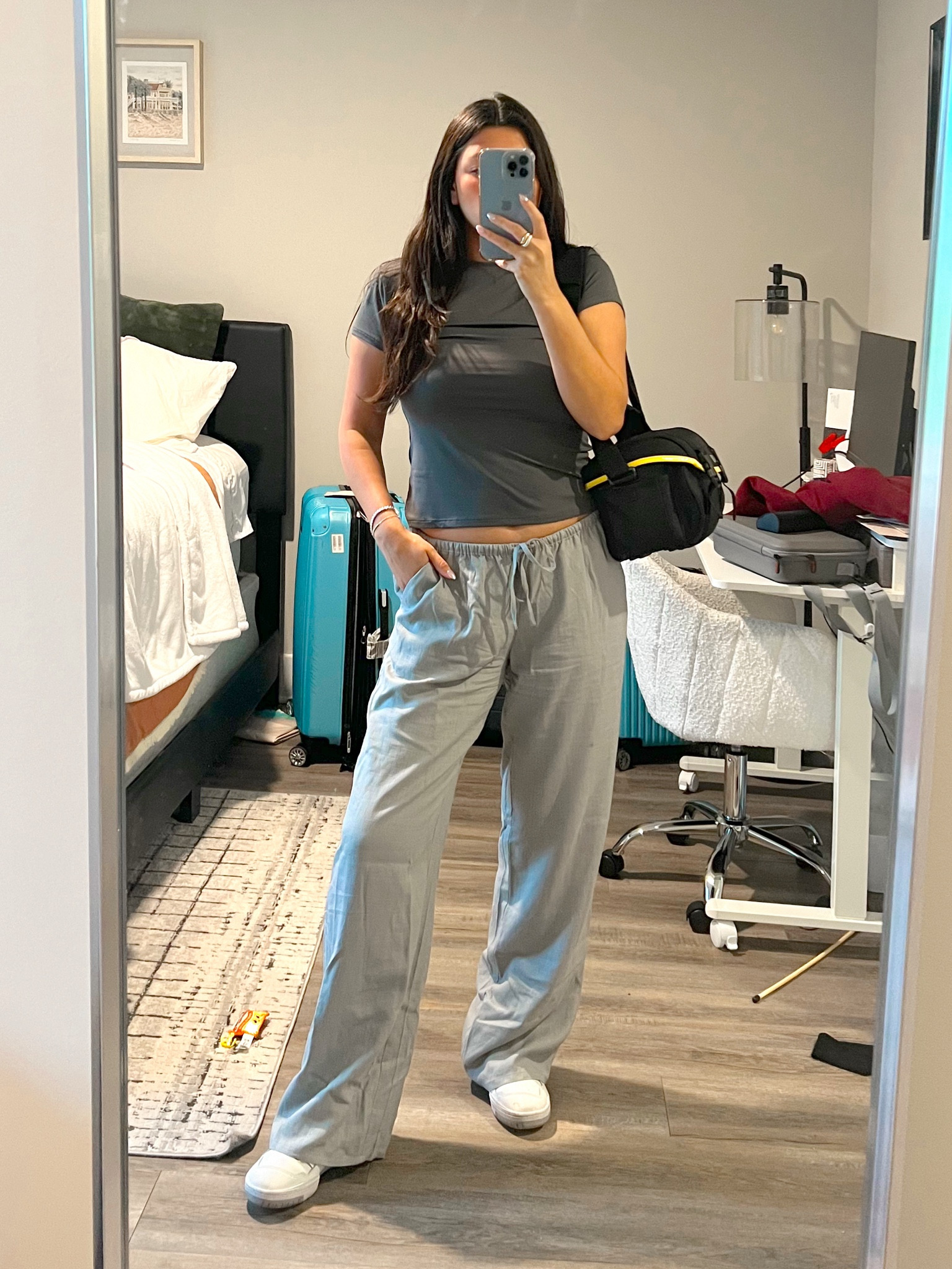 One of my favorite comfy outfits to run errands in. The whole look is under $30, H&M really slayed with their stretchy micro fiber shirts. $9 skims dupe. The linen pants are now on sale for $15! I have in every color 

#LTKStyleTip #LTKItBag #LTKFindsUnder50