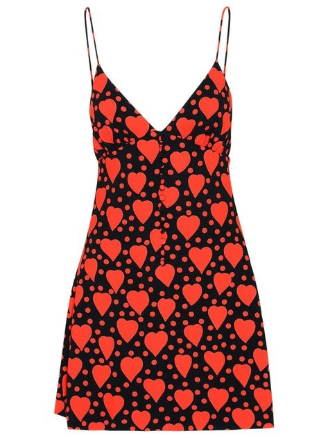 VISCOSE SLEEVELESS DRESS WITH HEARTS PRINT AND POLKA DOTS,  SILK LINING | Baltini