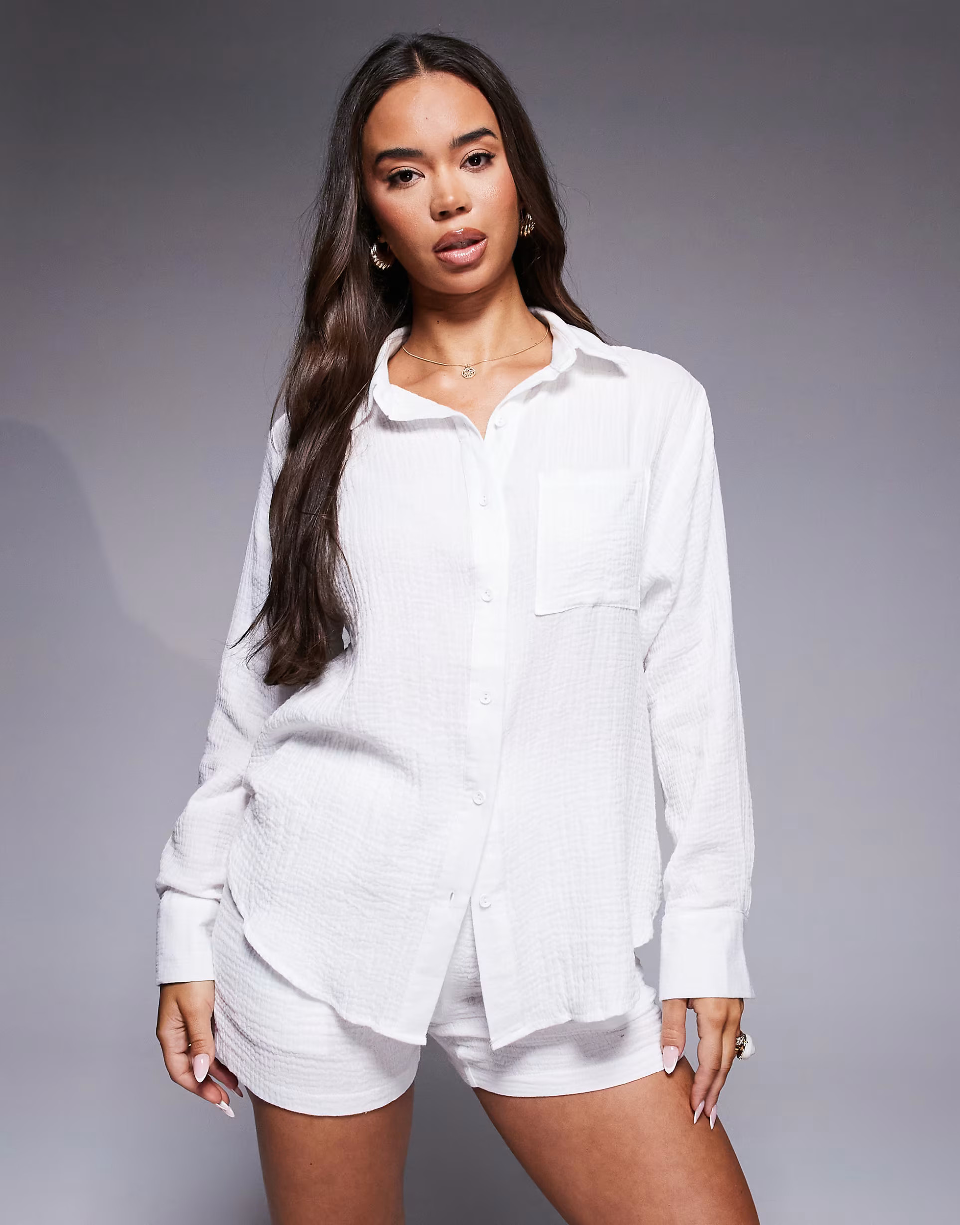 Missyempire cheesecloth pocket detail shirt in wine - part of a set | ASOS | ASOS (Global)