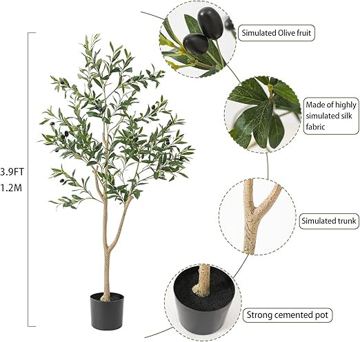 LUWENER 2PCS 4ft Tall Artificial Olive Tree Fake Olive Silk Tree in Pot,Large Artificial Tree Pla... | Amazon (US)