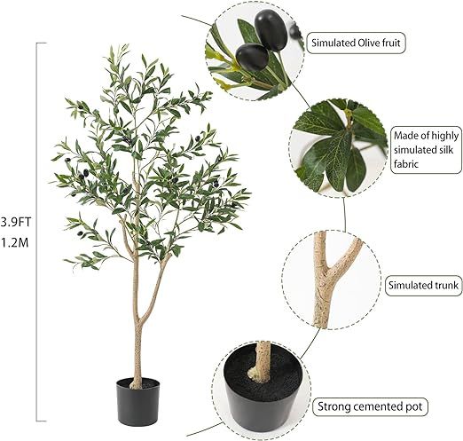 LUWENER 2PCS 4ft Tall Artificial Olive Tree Fake Olive Silk Tree in Pot,Large Artificial Tree Pla... | Amazon (US)