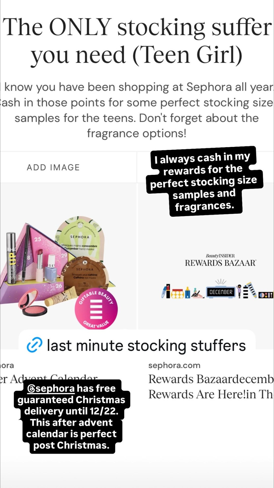 I always cash in my rewards for the perfect stocking size samples and fragrances.  @sephora has free guaranteed Christmas delivery until 12/22. This after advent calendar is perfect post Christmas.