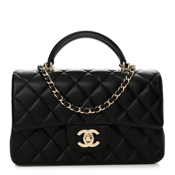 Lambskin Quilted Mini Top Handle Rectangular Flap Black | FASHIONPHILE (US)