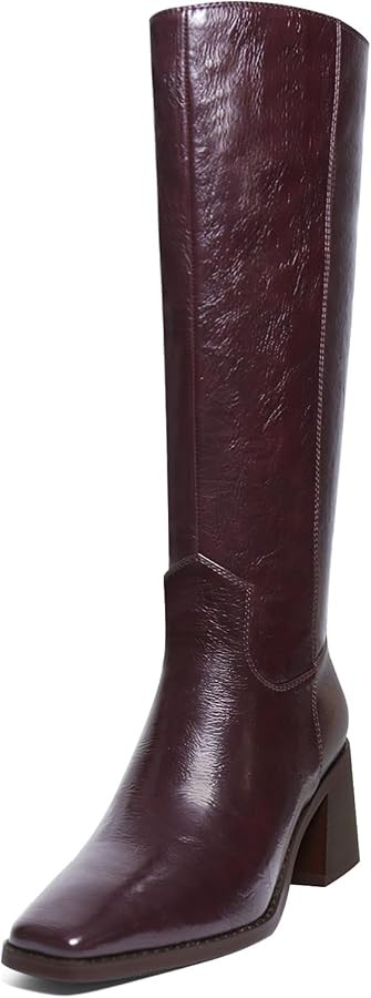 Women's Knee High Boots Chunky Heel Square Toe Tall Boots High Block Heel Side Zipper Fashion Lon... | Amazon (US)