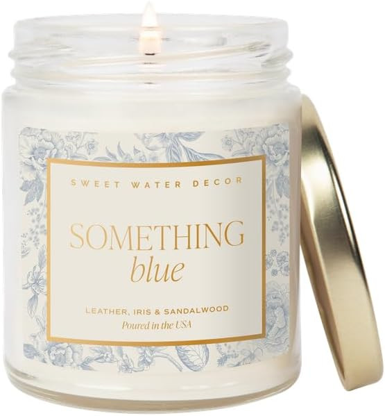 Sweet Water Decor Something Blue Wedding Candle, Non-Toxic Soy Wax, Leather, Iris, and Sandalwood... | Amazon (US)