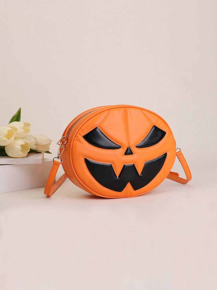 Halloween Pumpkin Pattern Neon-orange Quilted Circle Bag | SHEIN