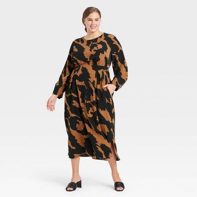 Women's Long Sleeve Belted Dress - Who What Wear™ Dark Brown Leopard Print | Target