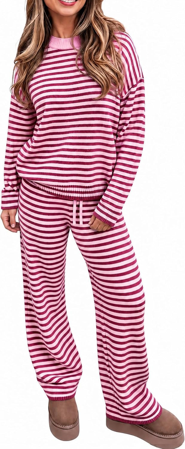 Tankaneo Womens Sweater Set 2 Piece Striped Set Fall Oversized Lounge Sets | Amazon (US)