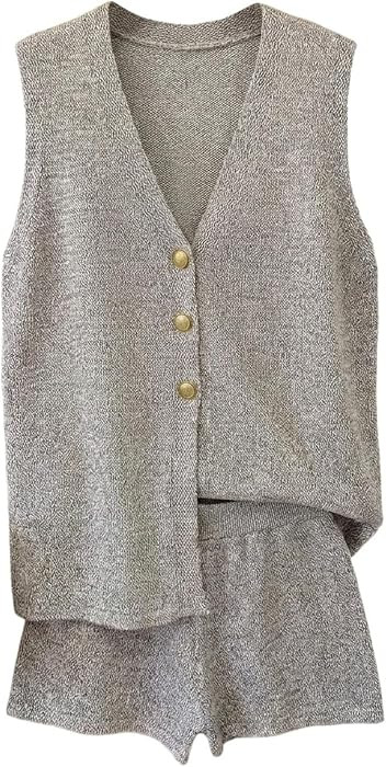 SOLY HUX Women's 2 Piece Outfits Knit Vest and Shorts Casual Summer Set     Button Down, V Neck, ... | Amazon (US)