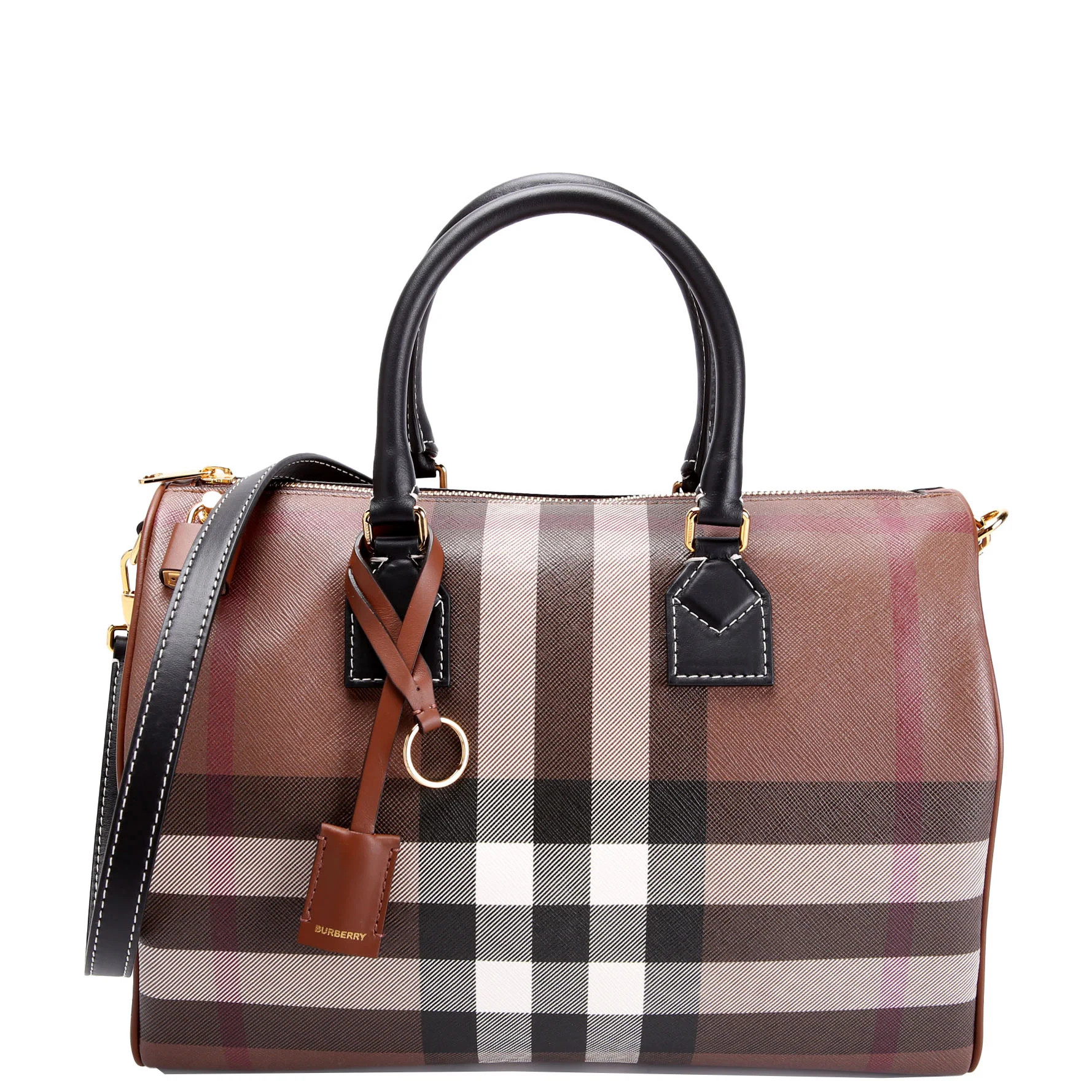 Check Medium Bowling Bag Black/Brown | Keeks Designer Handbags