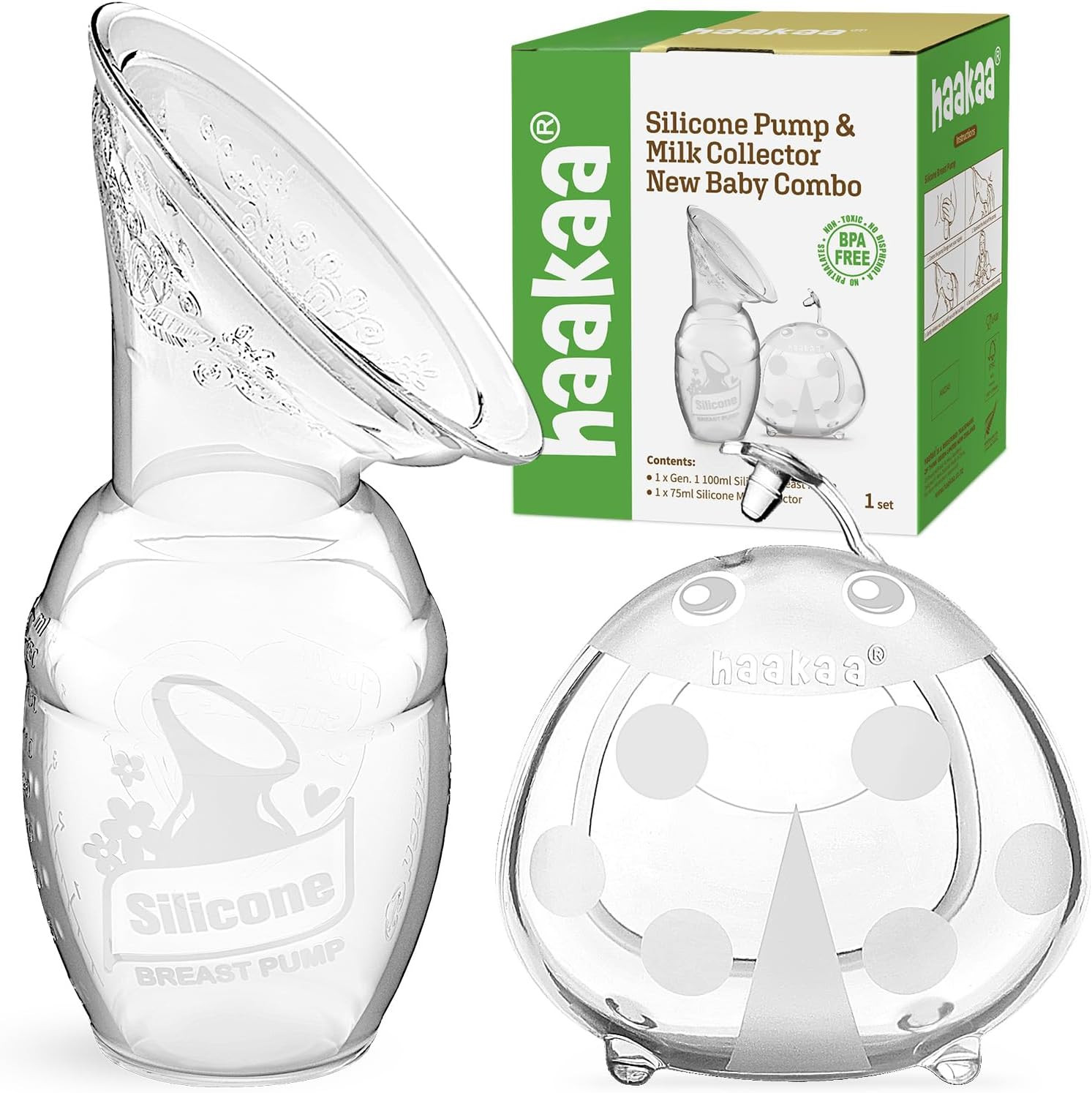 haakaa Manual Breast Pump for Breastfeeding 4oz/100ml and Ladybug Milk Collector 2.5oz/75ml Combo, Food-Grade Silicone | Amazon (US)