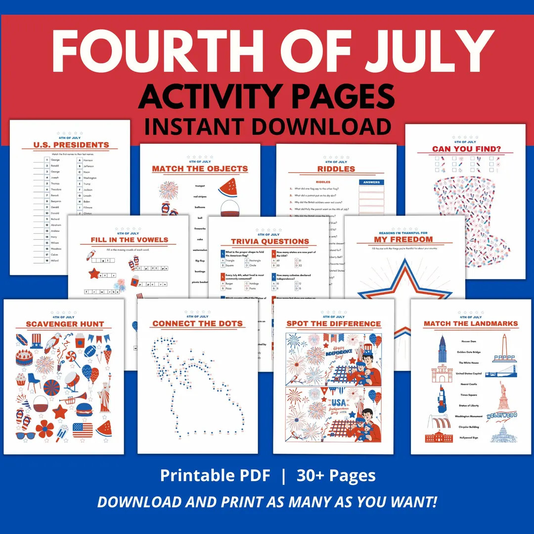 Fourth of July Activity Pages!!! / Fourth of July / Patriotic Activities for Kids / July 4th Prin... | Etsy (US)