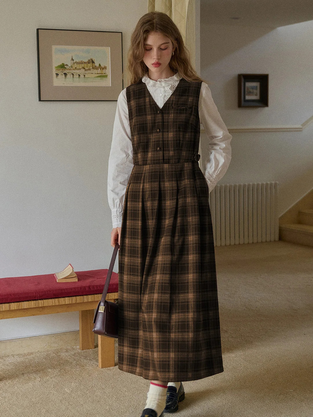 Kinley V-Neck Plaid Dress | Simple Retro