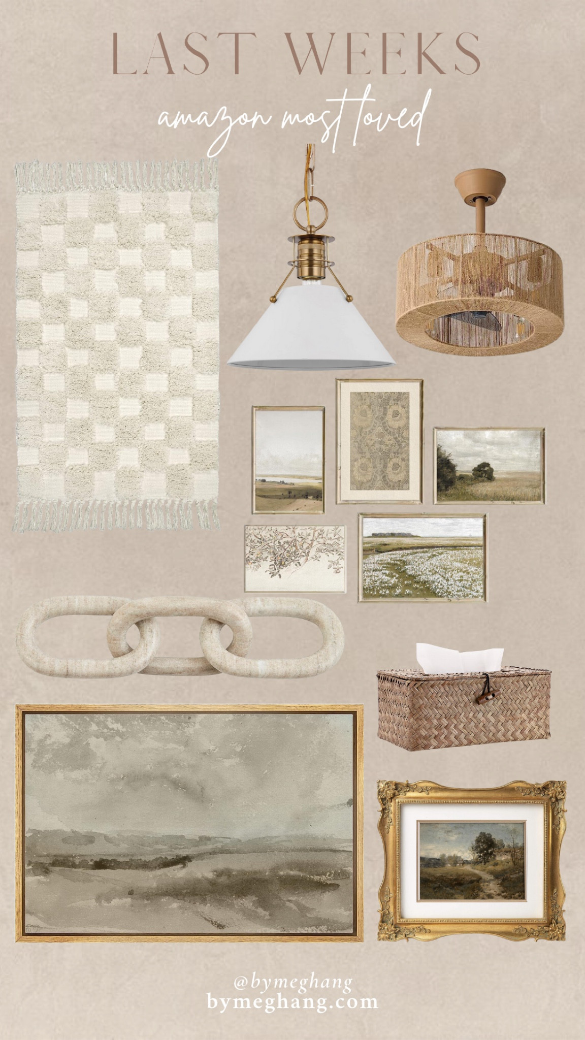 Last weeks amazon best sellers! The cutest checkered rug - comes in different sizes, pretty pendant lights, my Fandelier!, set of canvas prints for under $20, marble chain link decor, the prettiest tissue box cover, antique brass frame, and framed canvas art for under $100

#LTKFind #LTKhome