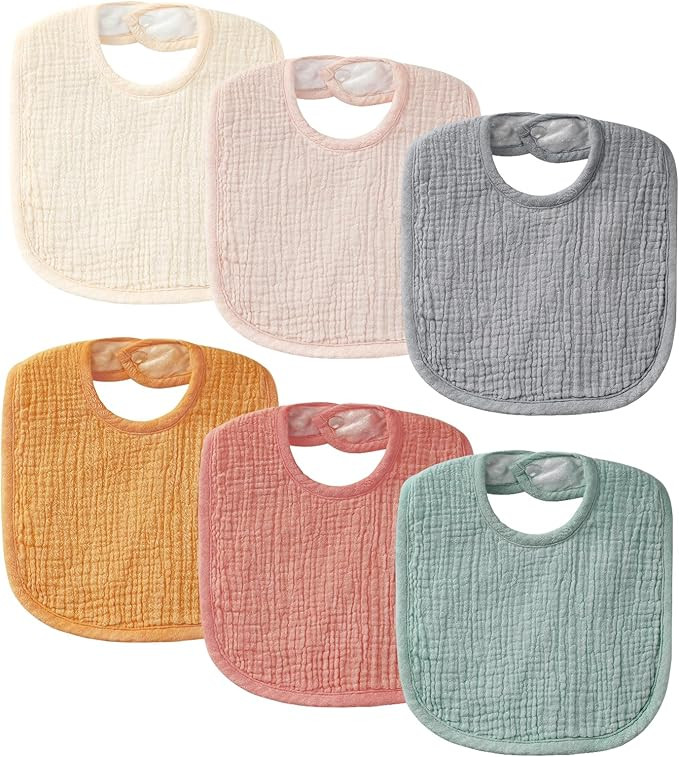 6-Pack Muslin Baby Bibs for Unisex Boys Girls, Cotton Baby Drool Bibs, Drooling and Teething Bibs... | Amazon (US)
