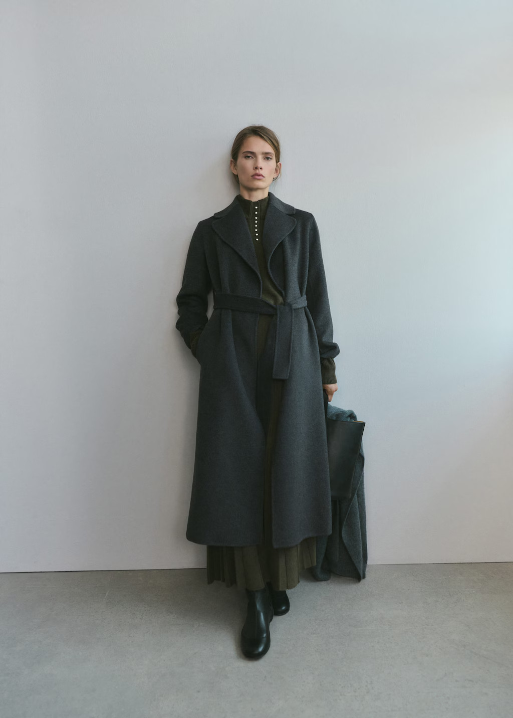 Handmade wool coat with belt grey - Woman - S - MANGO | MANGO (UK)