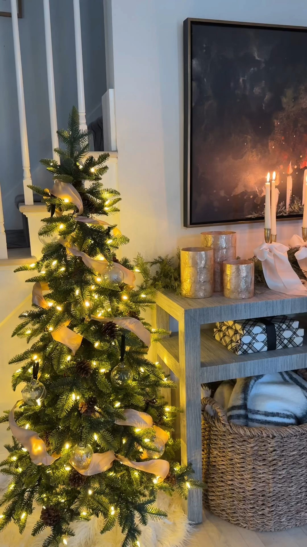 Our Christmas foyer ✨🎀 #ribbon #christmas #decor #coquette #ornaments 