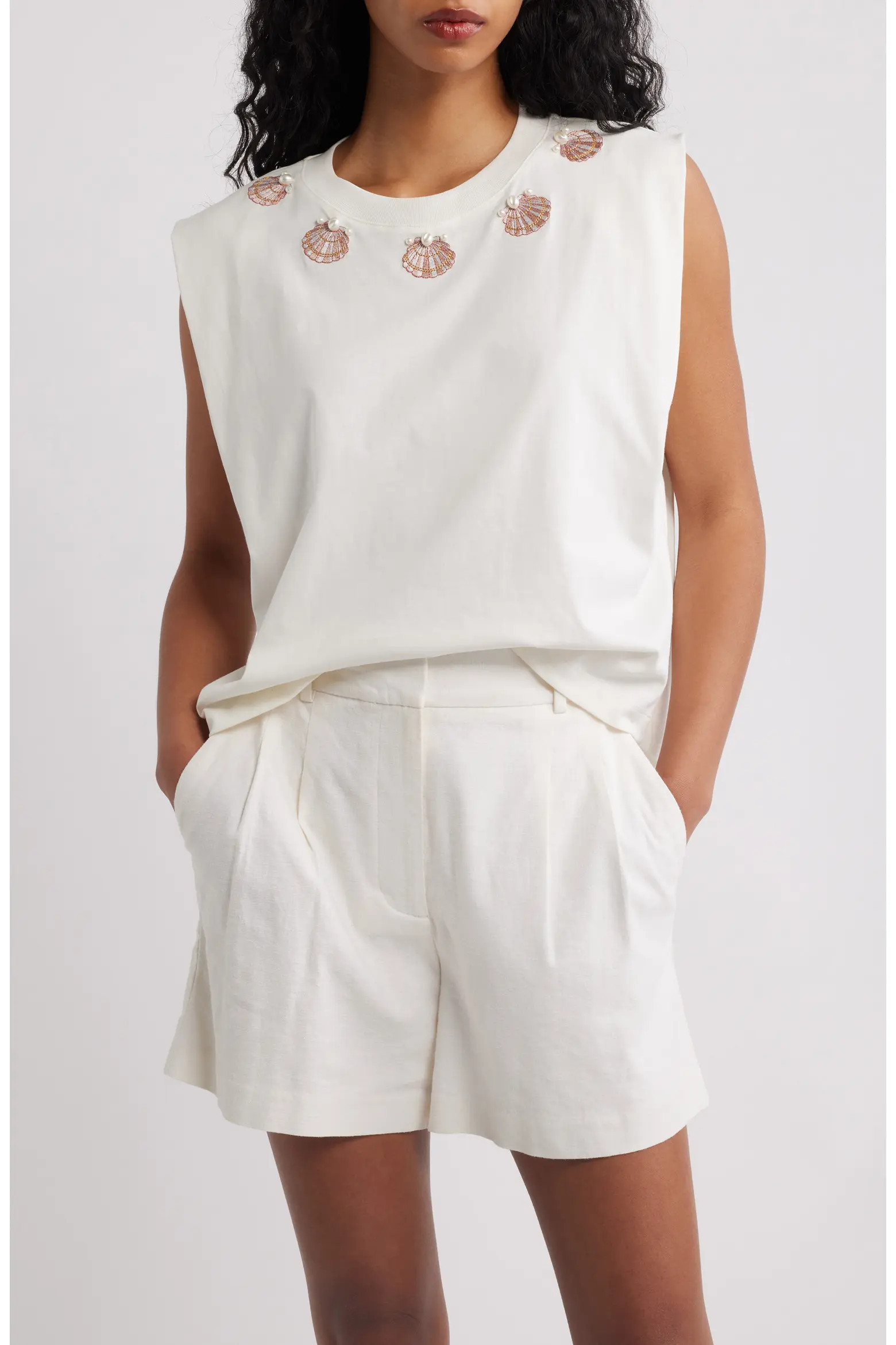 Seashell Embroidered Sleeveless T-Shirt (Women) | Nordstrom | Nordstrom