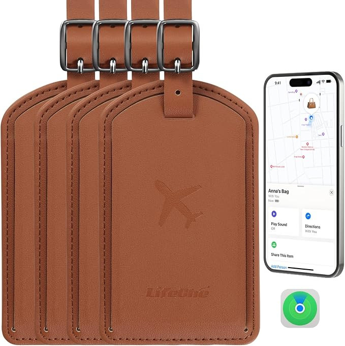 Luggage Tags Built-in Anti-Loss Tracker, Luxury Leather Luggage Tags for Suitcase, Travel Bags, B... | Amazon (US)