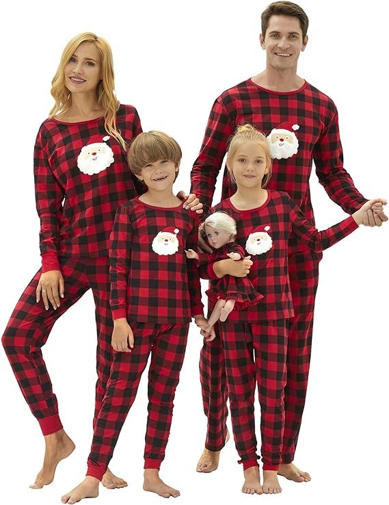 Family Christmas Pajamas PJS Matching Set Adult Kids Baby Pet Dog & Doll Cotton | Amazon (US)