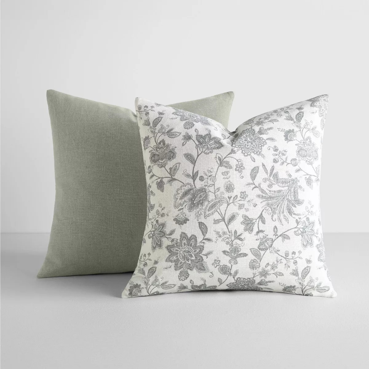 2-Pack Cotton Slub Gray Jacobean Throw Pillows and Pillow Inserts Set - Becky Cameron, Jacobean G... | Target