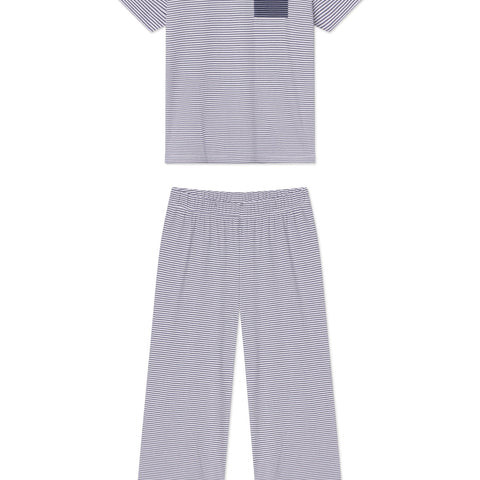 Pima Crew Wide Leg Pajama Set in English Navy Stripe | Lake Pajamas