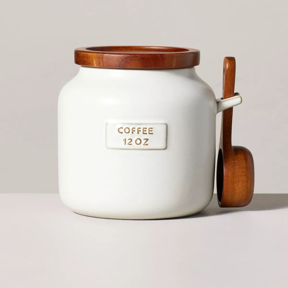 12oz Stoneware Coffee Canister with Wood Lid & Scoop Cream/Brown - Hearth & Hand™ with Magnolia | Target