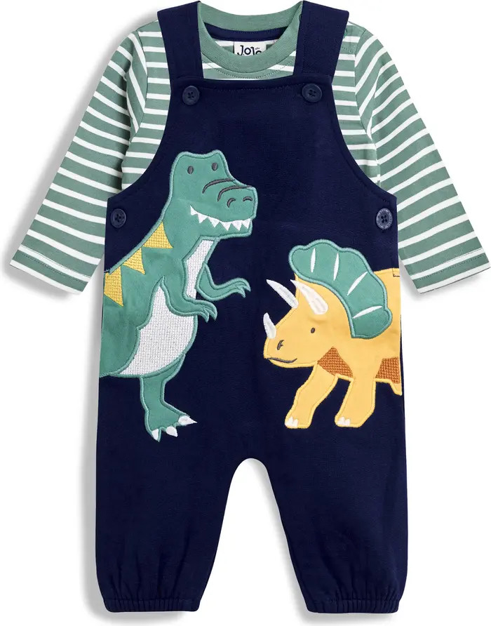 JOJO MAMAN BEBE Stripe T-Shirt & Dinosaur Appliqué Overalls Set | Nordstrom | Nordstrom