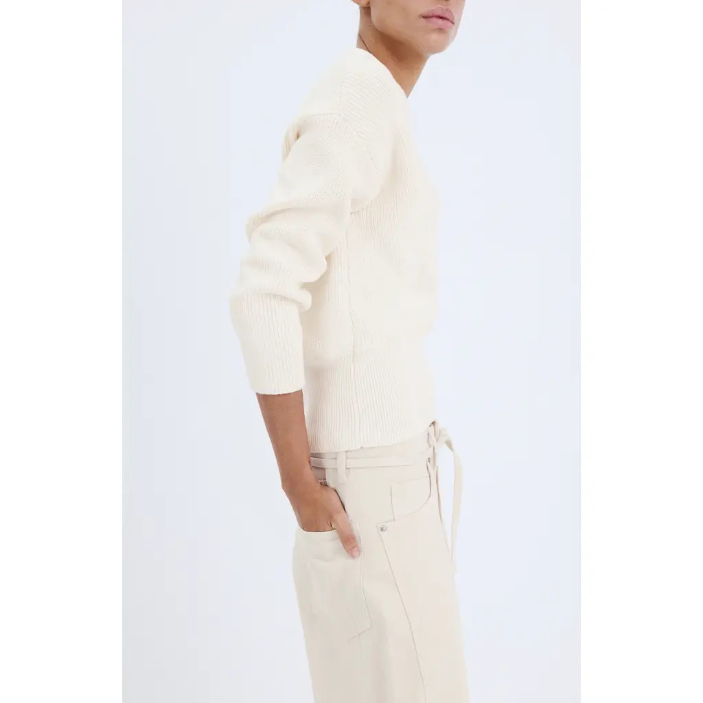MANGO V-Neck Rib Sweater in Ecru at Nordstrom, Size Medium | Nordstrom