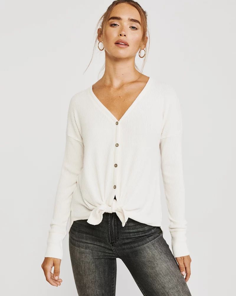 Cozy Tie-Front Button-Up | Abercrombie & Fitch US & UK