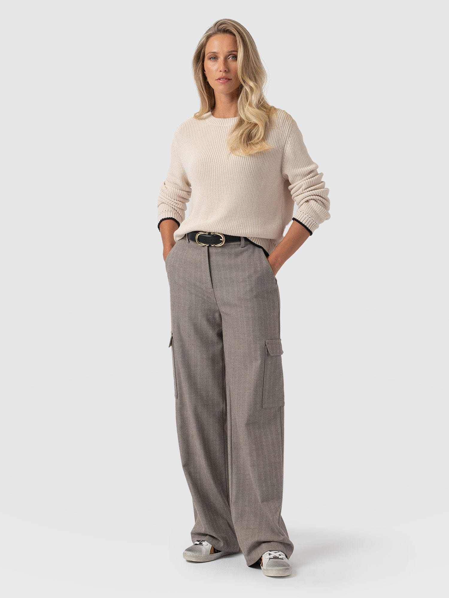 Astrid Cargo Pant - Brown Herringbone | Saint + Sofia