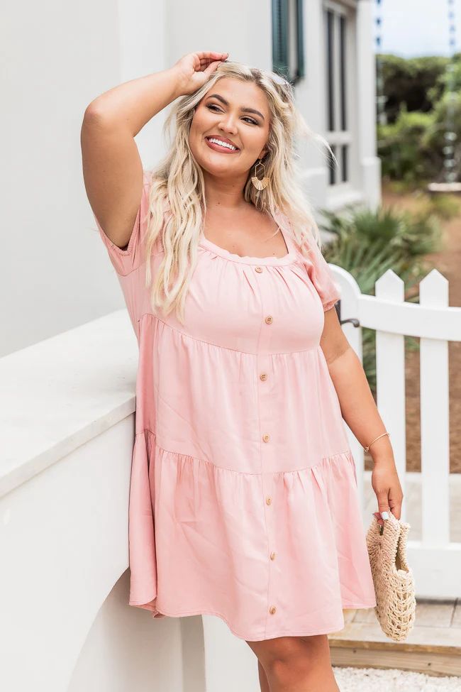 Longer Wait Pink Button Front Mini Dress | Pink Lily