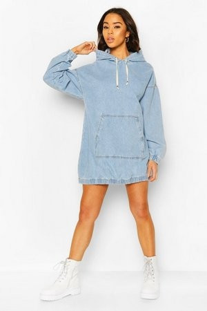 Hooded Denim Pullover Dress | Boohoo.com (US & CA)