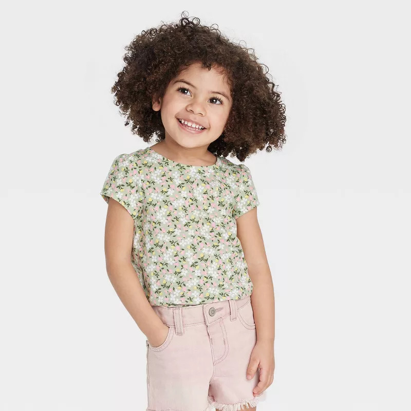 Toddler Girls' 3pk Floral Tie-Dye Favorite Short Sleeve T-Shirt - Cat & Jack™ Sage Green | Target