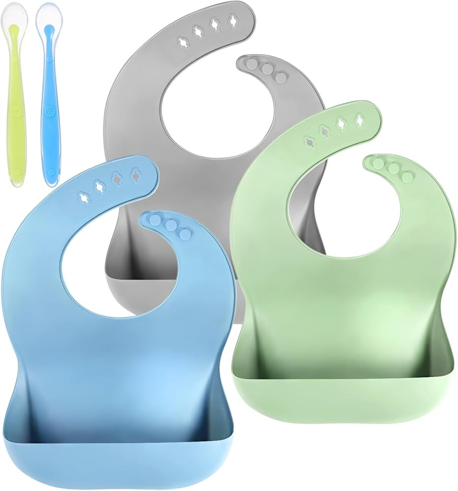 Silicone Baby Bibs Baby Feeding Set Baby Spoons Silicone Bibs for Baby Girl Boy Adjustable Baby E... | Amazon (US)