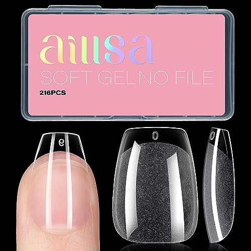 AILLSA Short Coffin Nail Tips Soft Gel Clear Gelly Nail Tips Half Matte Full Cover Nail Tips Acrylic Pre-Filed Press on Fake Nail Tips for Nail Extension Home DIY Manicure 216PCS 12Sizes | Amazon (US)