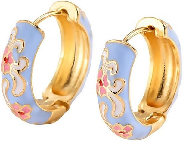 Vintage Enamel Huggie Hoop Earrings for Women Elegant Enamel Flower Hoop Earrings Dainty Colorful... | Amazon (US)