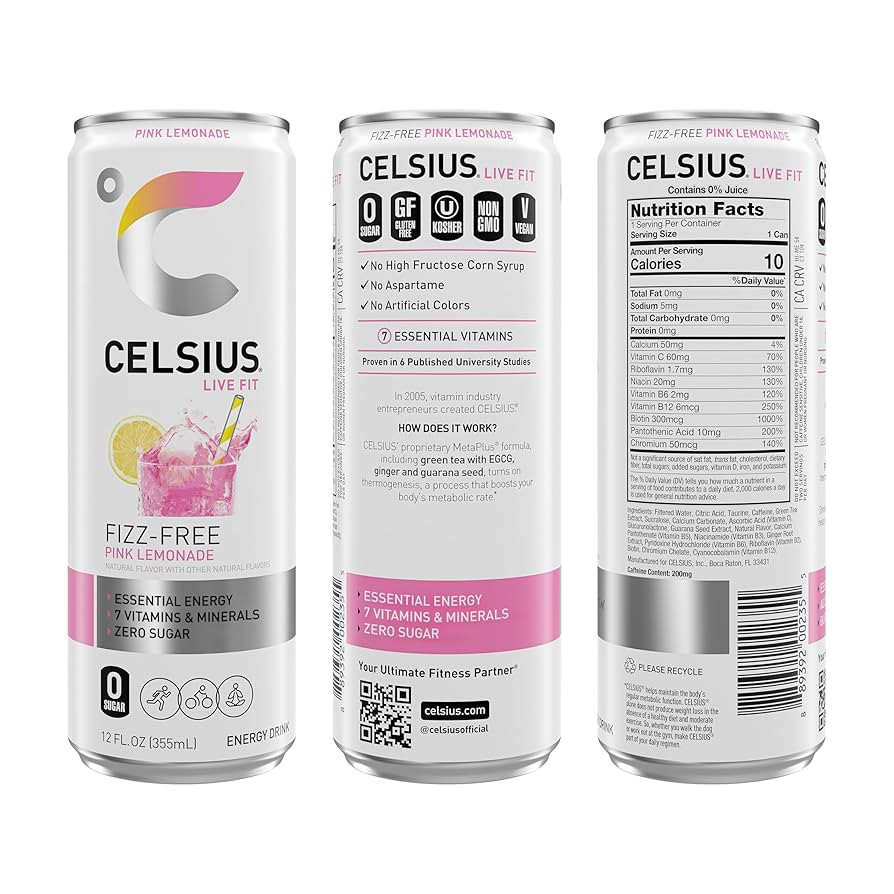 CELSIUS Fizz Free Pink Lemonade, Sugar Free Energy Drink, 12 Fl Oz (Pack of 12) | Amazon (US)