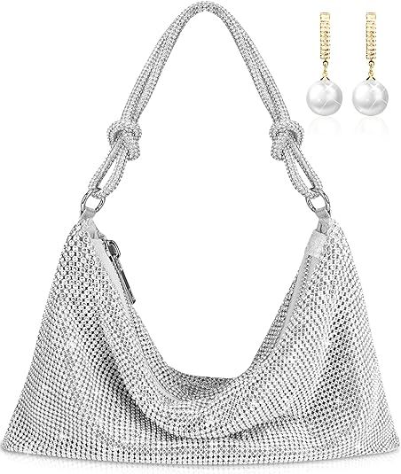 Rhinestone Hobo Bag for Women Chic Sparkly Evening Handbag Clutch Bag Shiny Purse for Party Club ... | Amazon (US)