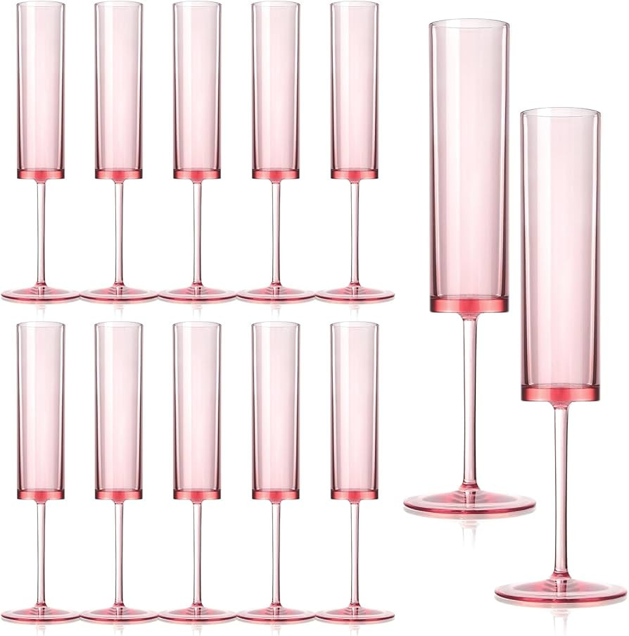 12 Pieces Pink Champagne Flutes 6 OZ Acrylic Reusable Wedding Toasting Glasses Stemmed Coupes Squ... | Amazon (US)