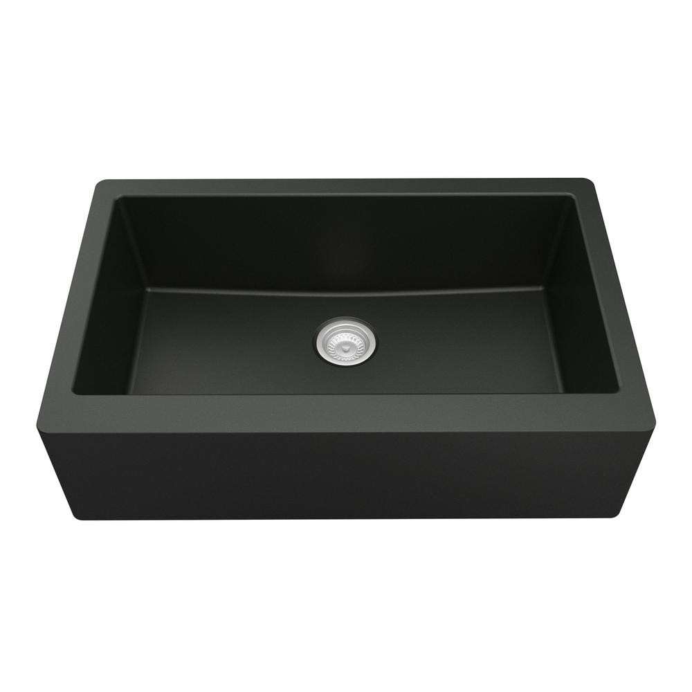 Farmhouse/Apron-Front Quartz Composite 34 in. Single Bowl Kitchen Sink in Black | The Home Depot