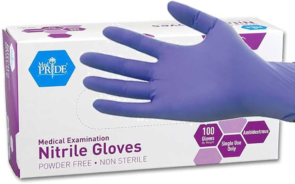 MedPride Powder-Free Nitrile Exam Gloves, Iris Blue, Medium, Box/100 | Amazon (US)