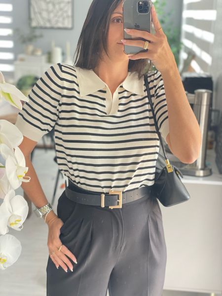 Old money outfit, fall outfit, work outfit, stripped collared shirt, black and gold belt

#LTKunder50 #LTKworkwear #LTKFind