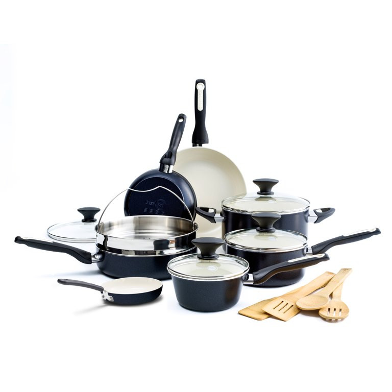 GreenPan Rio Ceramic Nonstick 16-Piece Set, Black - Walmart.com | Walmart (US)