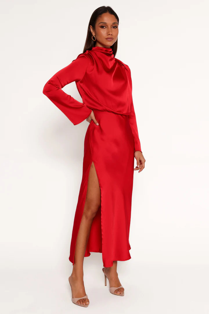 Kristyn Long Sleeve Midi Dress - Red | Petal & Pup (US)