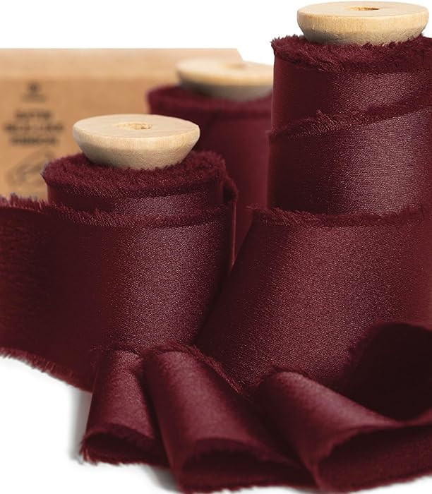 Vitalizart Silk Satin Ribbon 1-1/2 inch x 15 Yard Burgundy Red Handmade Frayed Ribbons for Gift W... | Amazon (US)