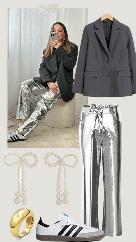 Silver so good 🪩
Silver trousers | Silver jeans | Metallic | Spring stye | Petite outfits | Adidas sambas | samba outfit ideas | Oversized blazer | workwear idea | Valentine’s Day outfits 

#LTKstyletip #LTKU #LTKMostLoved