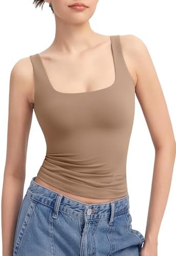 PUMIEY Women's Square Neck Tank Top Sleeveless Double Lined Basic Tops Sharp Collection | Amazon (US)