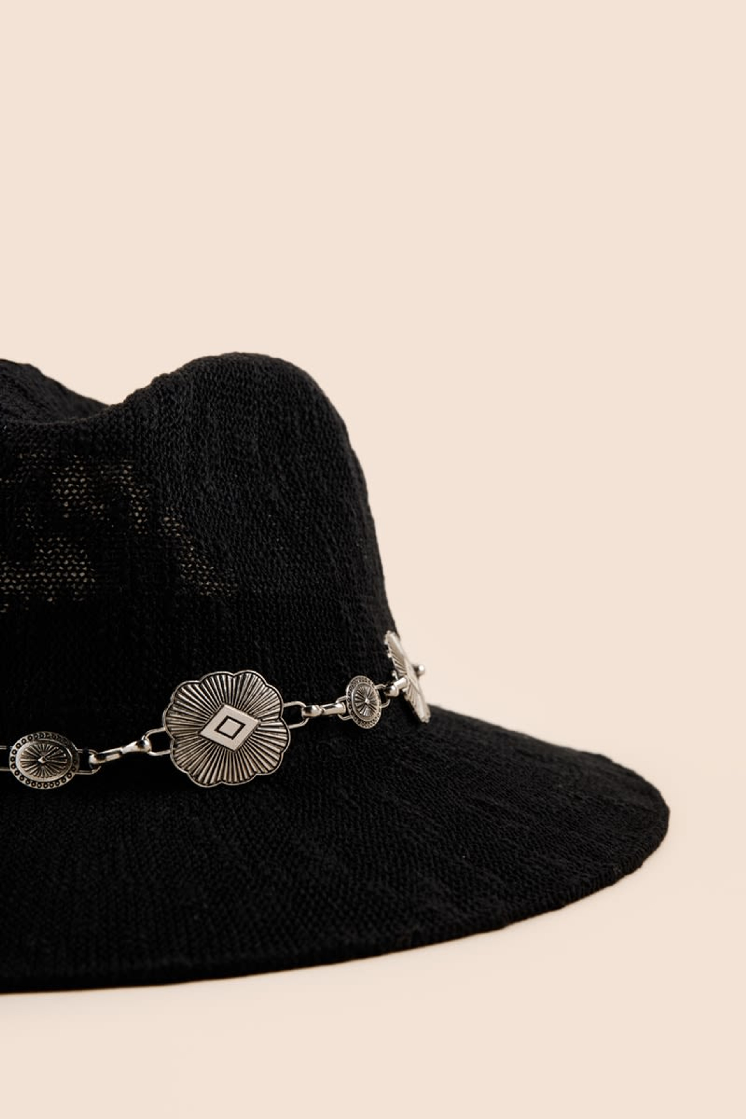 Roula Western Embellished Chain Band Panama Hat | Francesca's